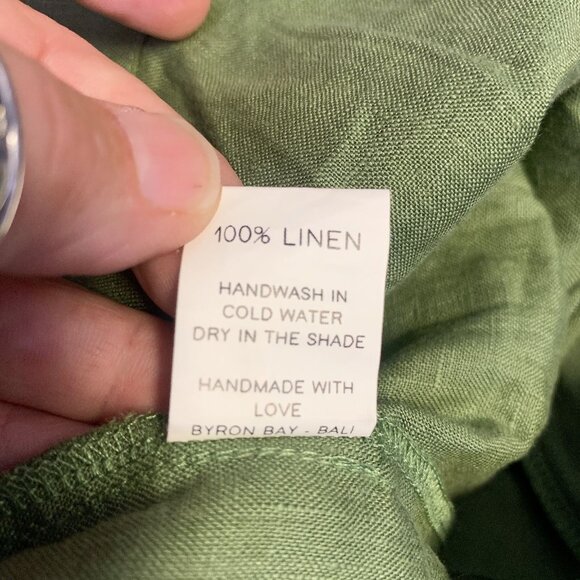 Free The Label Green Linen High-Waisted Shorts, Size Large - Picture 5 of 5